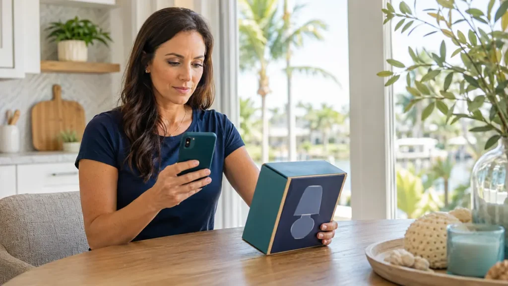 Sender comparing a visible household item with Florida delivery choices