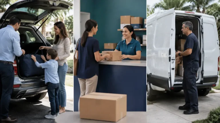 Three Florida delivery choices compared beside one visible package